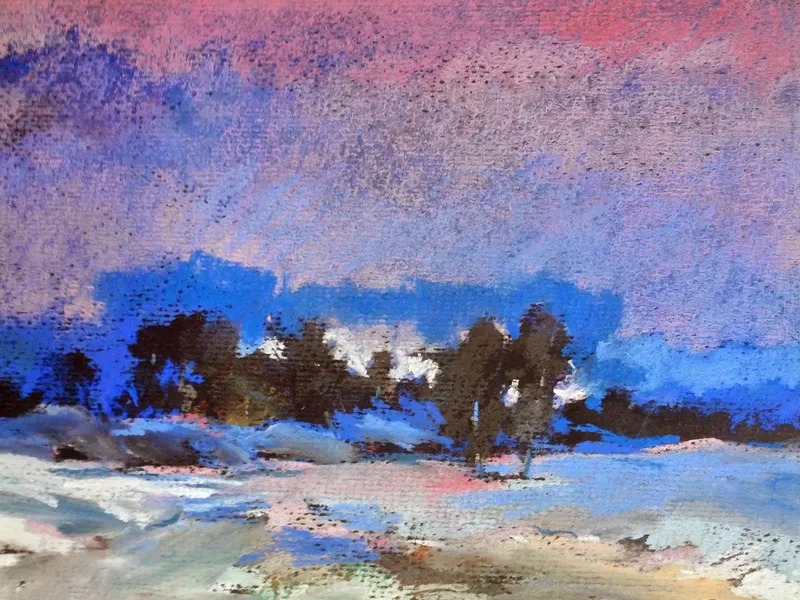 Winter beneath a violet sky — artwork by Andrei Constantin