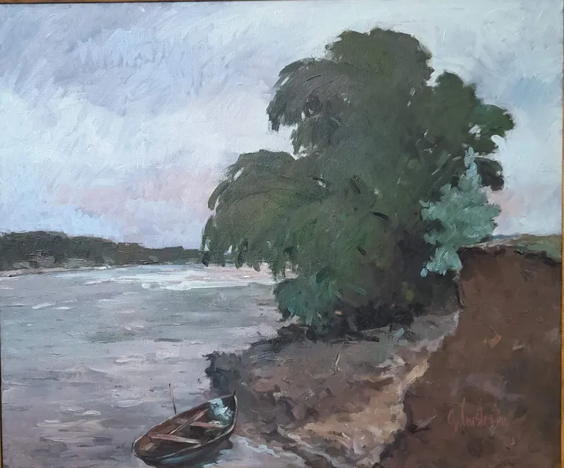 A boat by the riverbank — artwork by Andrei Constantin