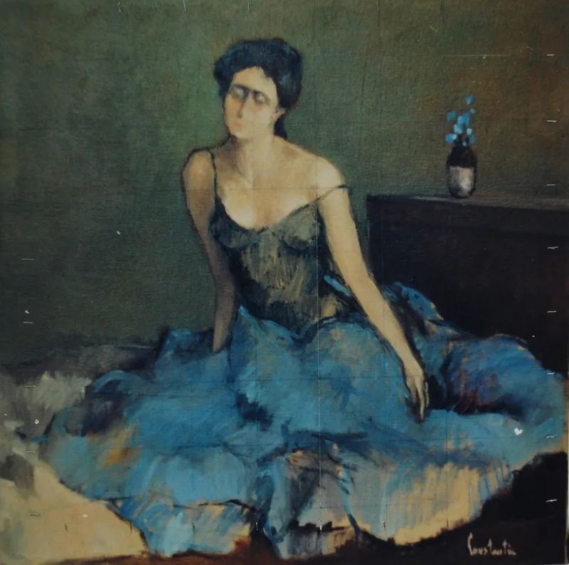 A seated woman in blue — artwork by Andrei Constantin