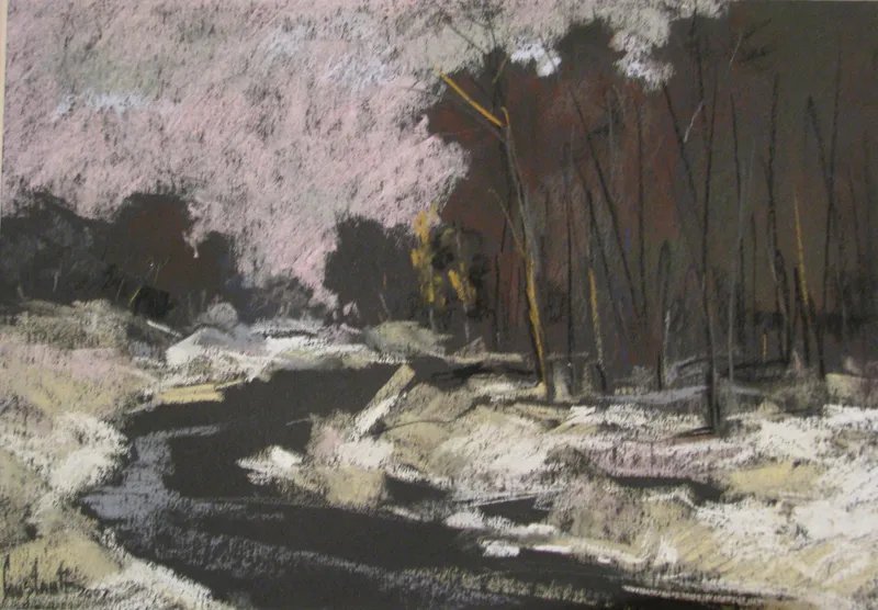 Snow along the stream — artwork by Andrei Constantin