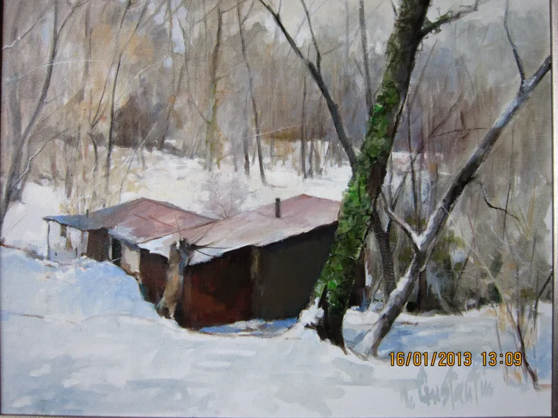 A shelter among bare trees — artwork by Andrei Constantin