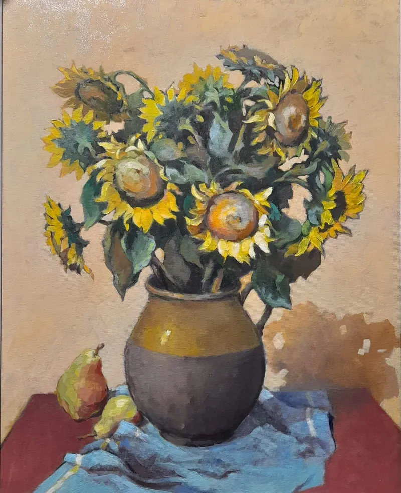 Sunflowers and a pear — artwork by Andrei Constantin