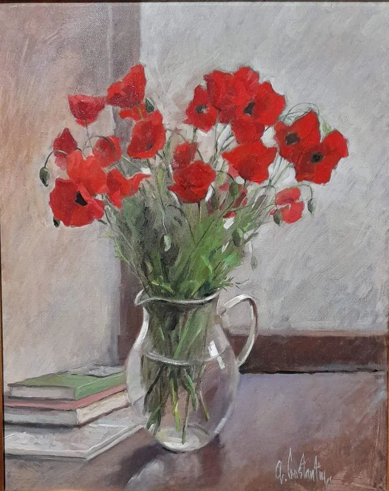 Poppies and books — artwork by Andrei Constantin