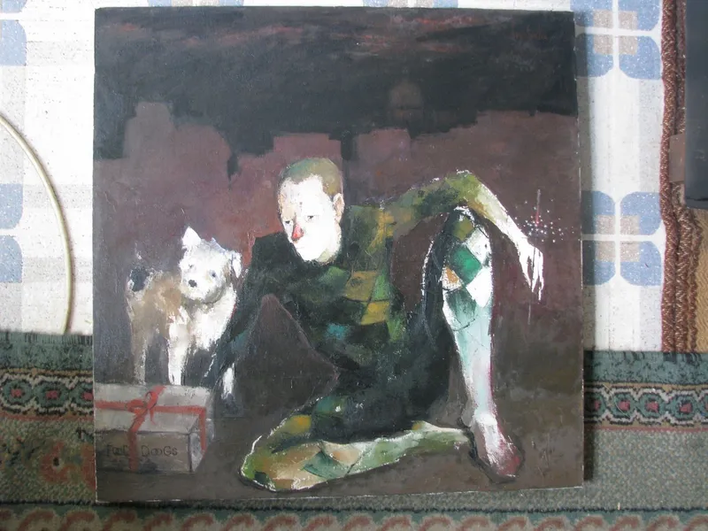 A seated figure with a cat, studio view — artwork by Andrei Constantin