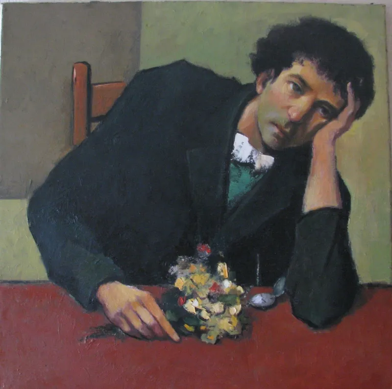 A seated man with flowers — artwork by Andrei Constantin