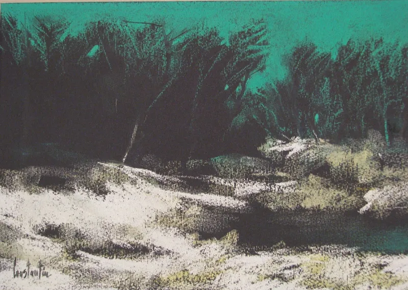 Winter beneath a turquoise sky — artwork by Andrei Constantin