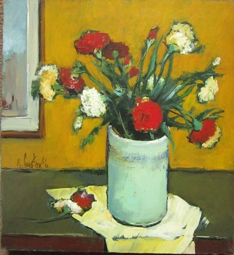 Flowers in a pale blue vase — artwork by Andrei Constantin