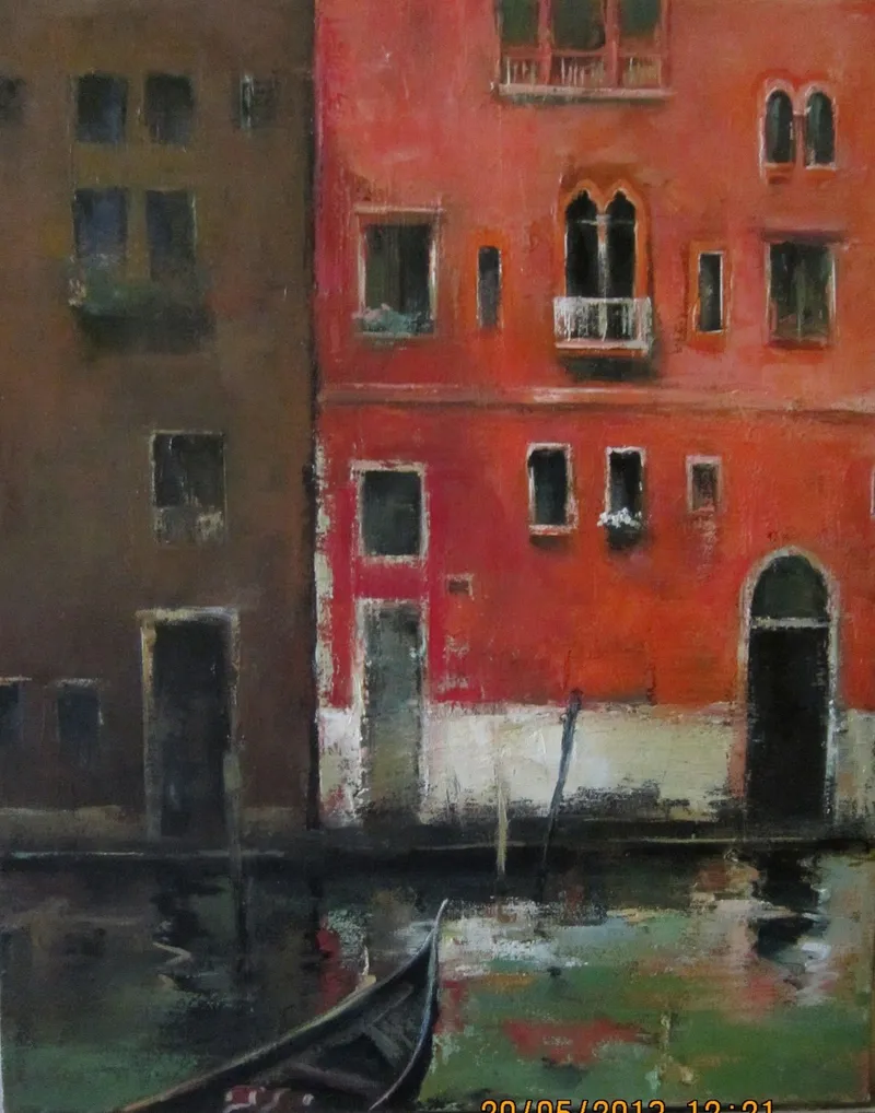 Reflections beneath red houses — artwork by Andrei Constantin