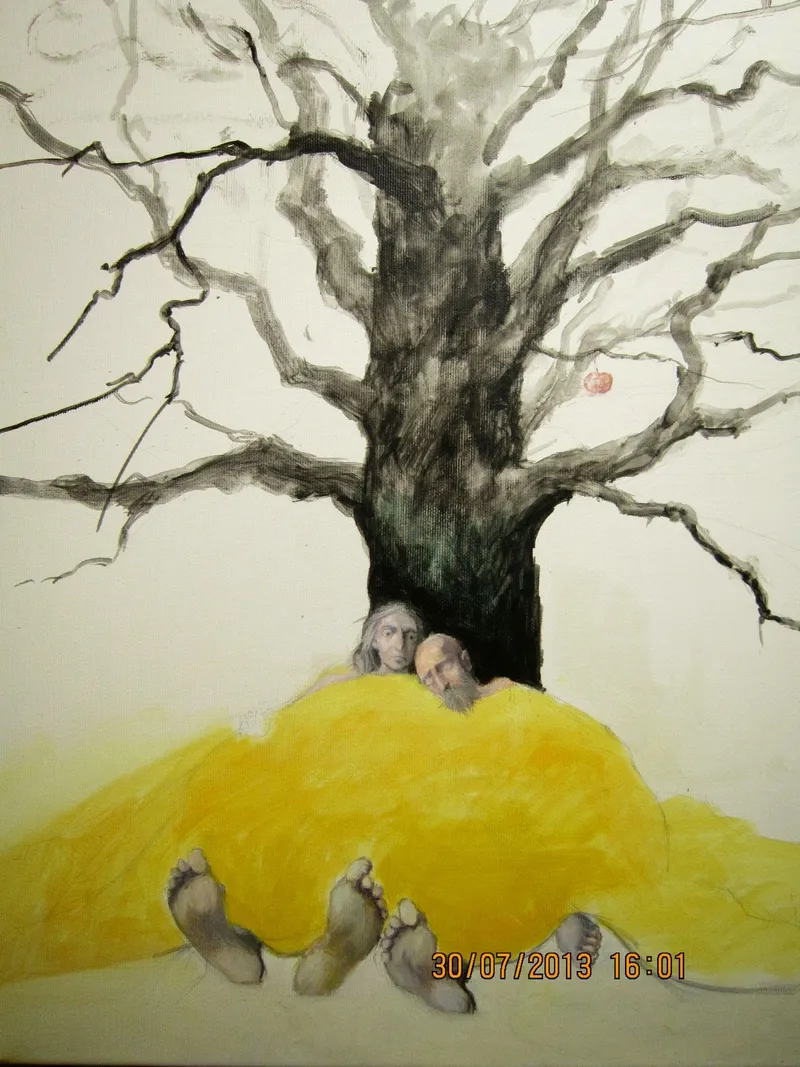 Figures beneath a bare tree — artwork by Andrei Constantin