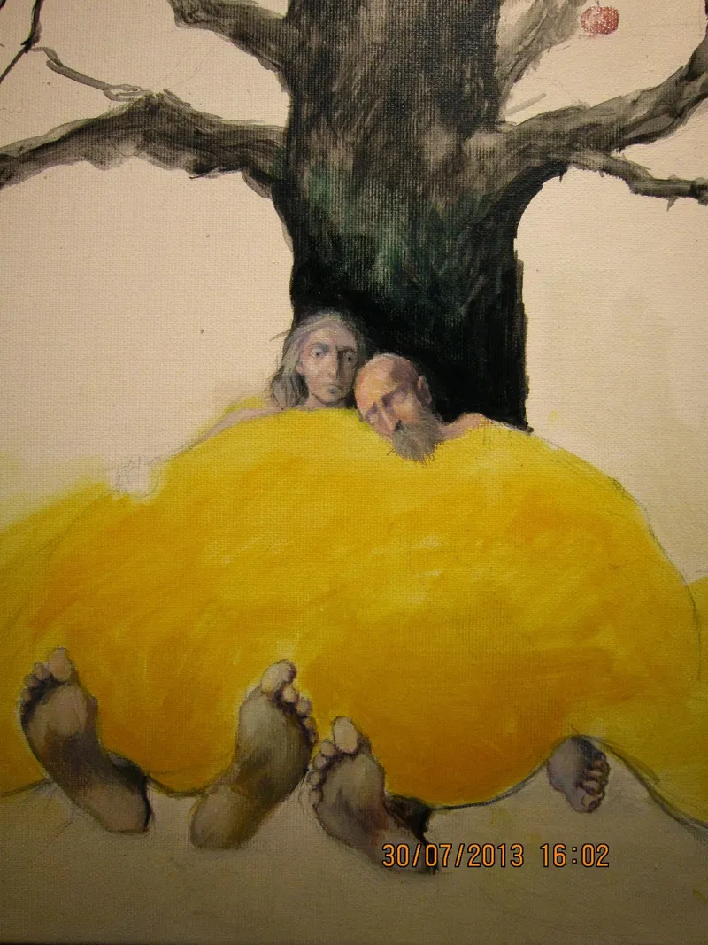 Figures beneath a bare tree, detail — artwork by Andrei Constantin