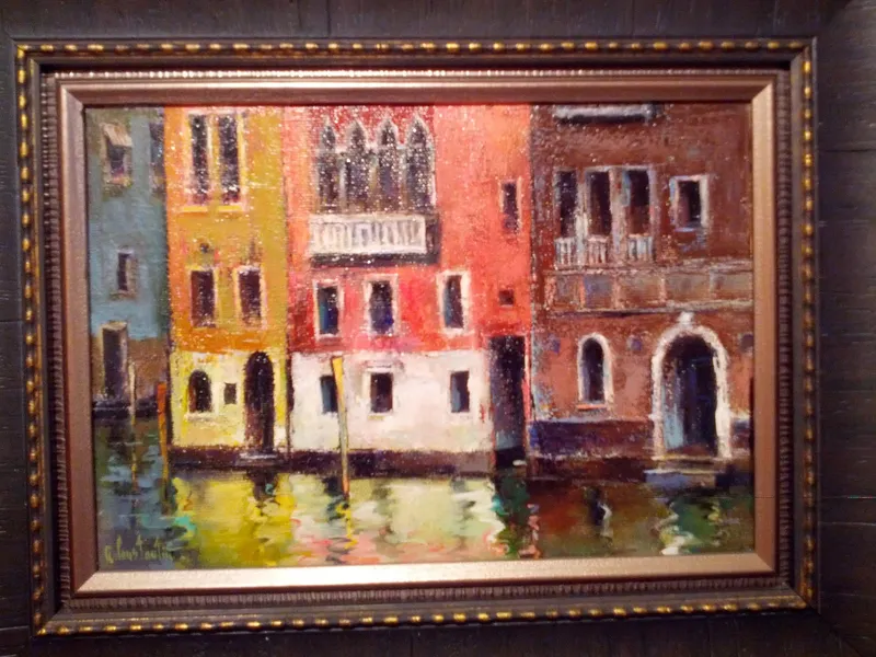 Colourful canal façades, framed view — artwork by Andrei Constantin
